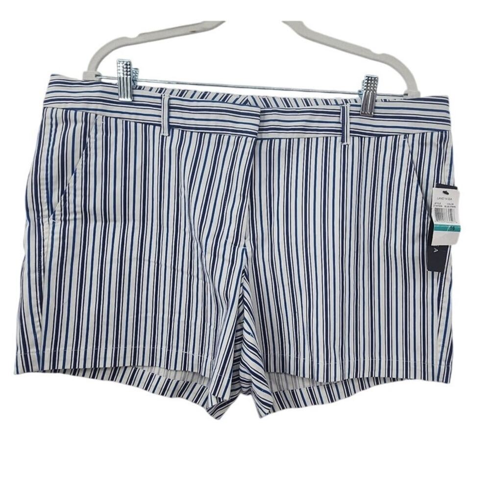 New NWT Land' N Sea Blue Stripe‎ Chino Shorts Size 16 Casual Comfort